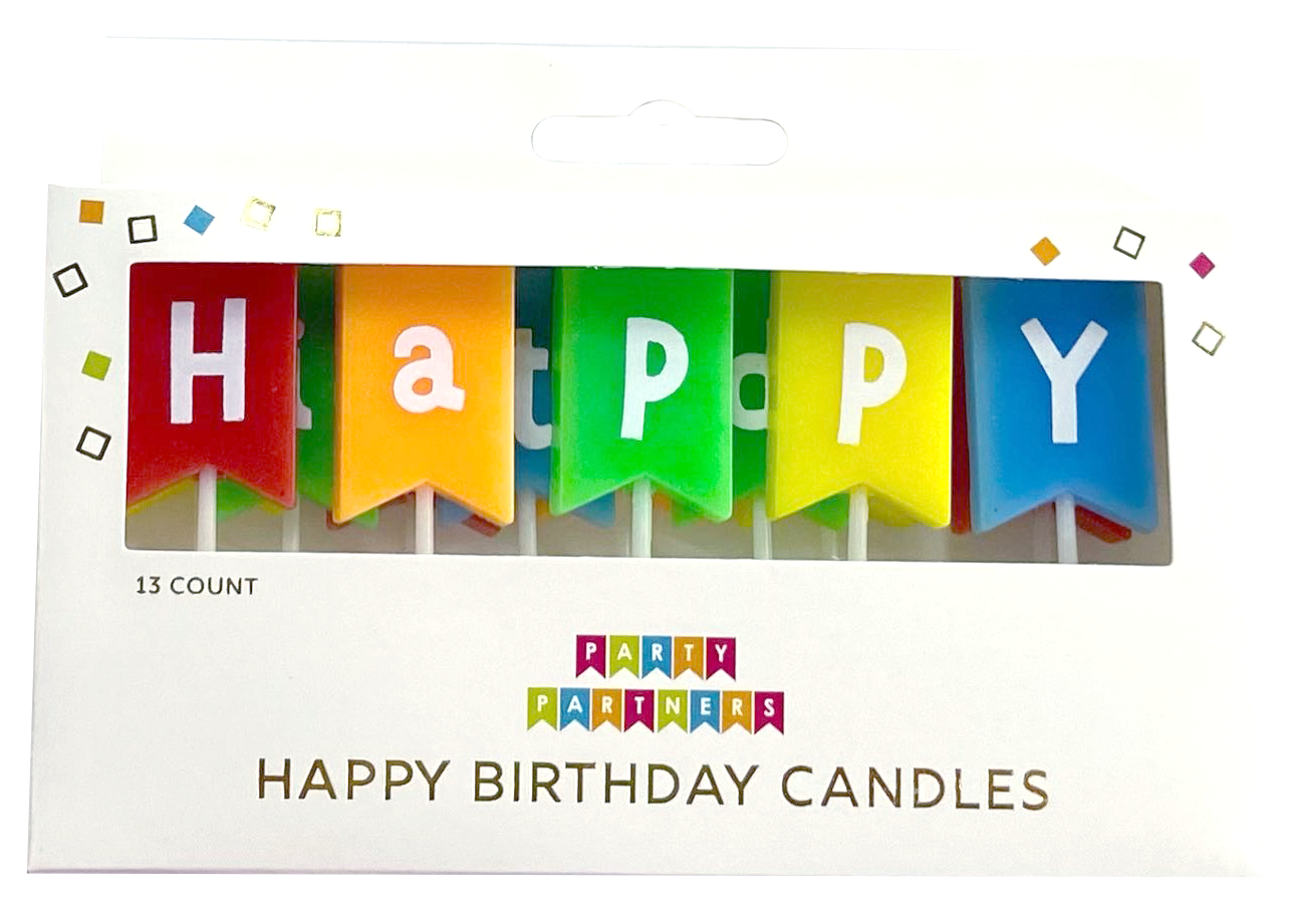 Happy Birthday Rainbow Banner Candle Set